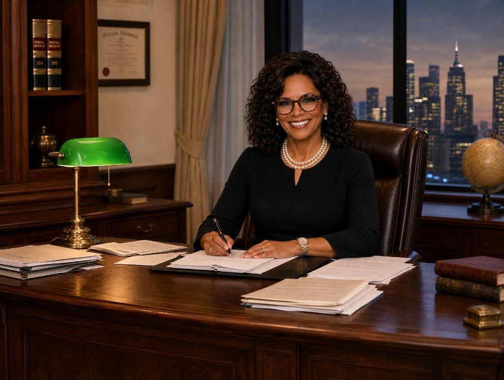 Kim Young working in her office